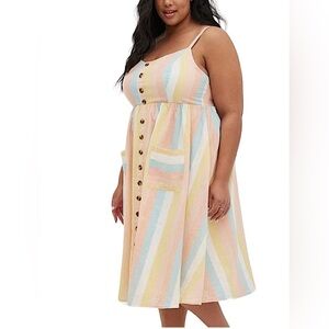 torrid Striped Multicolor Button-Down midi Dress size 2